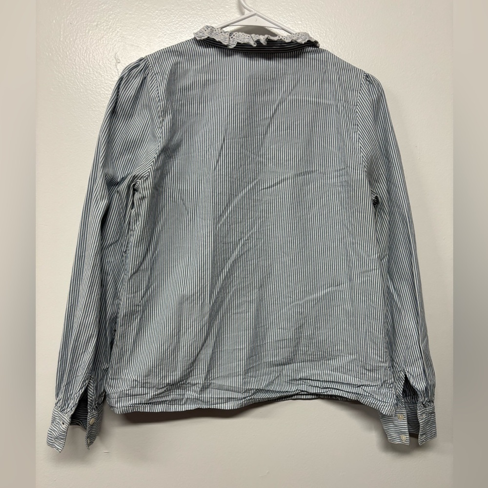 Sezane Striped Blue White Cotton Lace Chloe Blouse Size M/40 - Picture 4 of 6